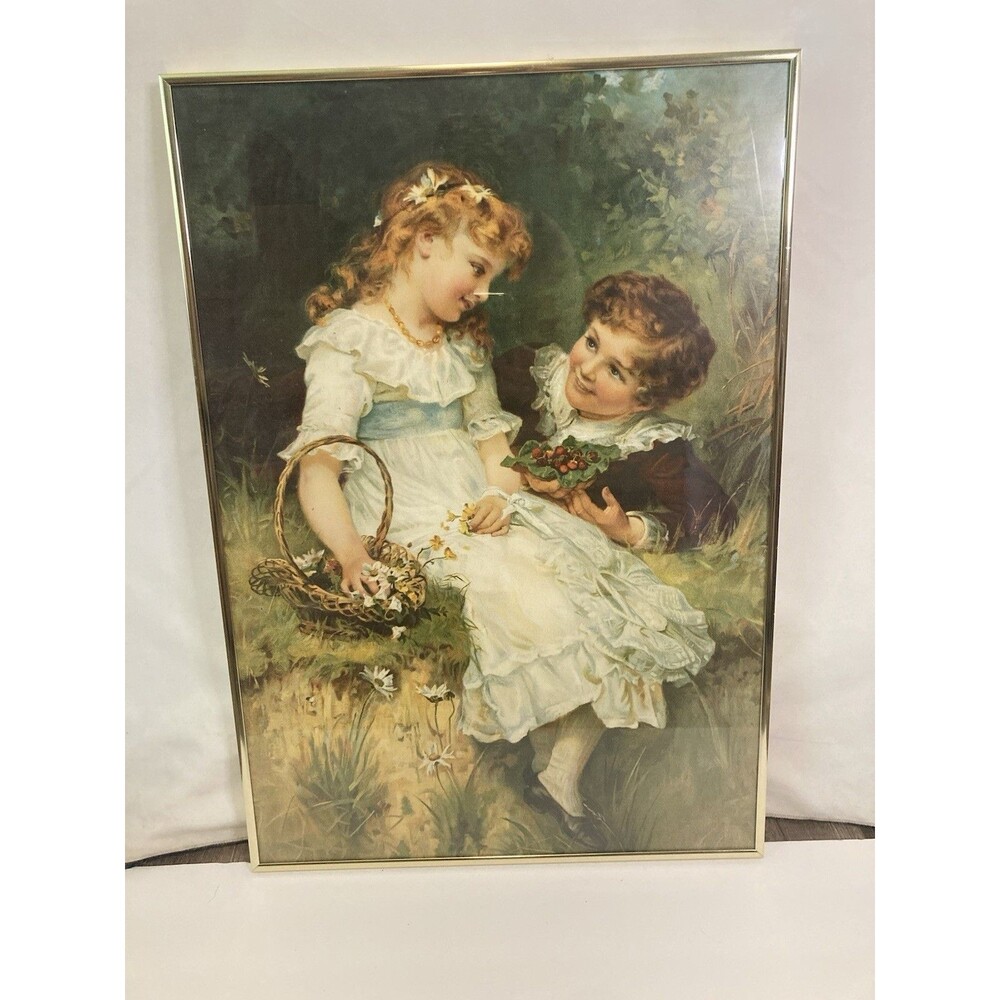 Sweethearts By Frederick Morgan Victorian Gold Framed Vintage Art Print Moskatel
